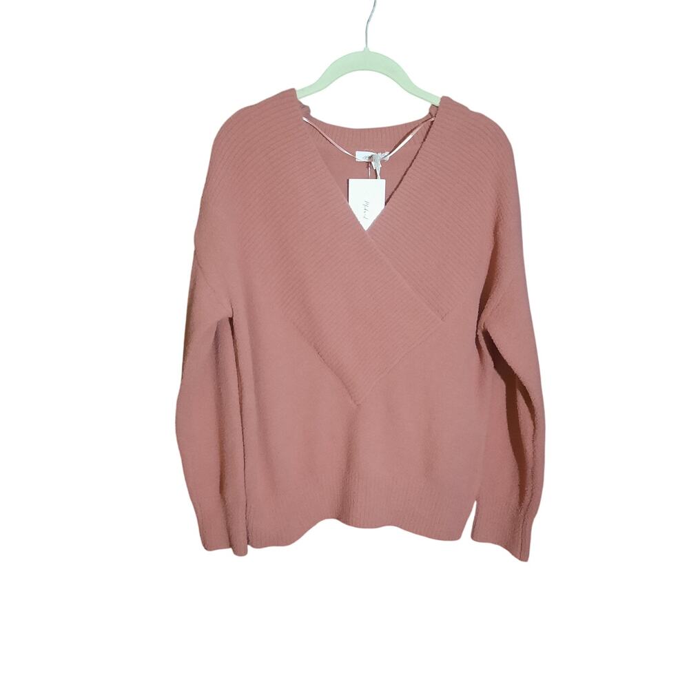 Mystree Surplice Women Cross Front Tibbed Knit Sweater Crossover Neckline Size L